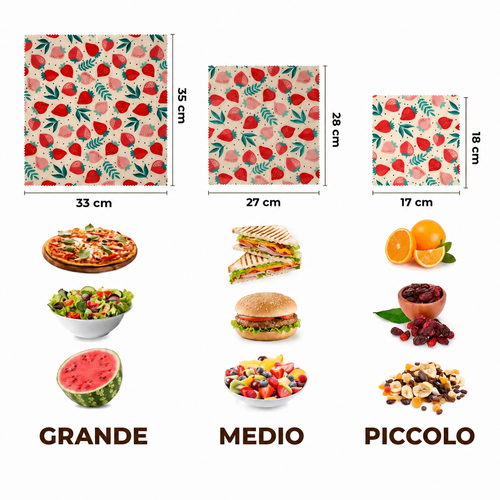 Il Trio Louise — 3 involucri in cera d'api, motivo fragola